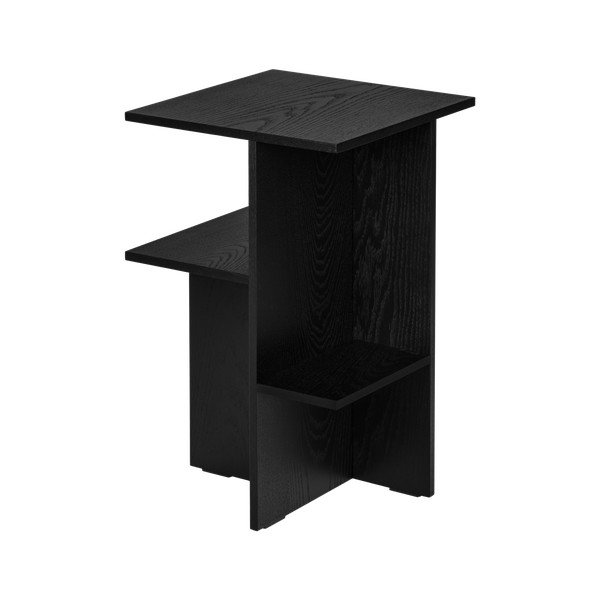 Crni noćni ormarić u dekoru hrasta s policama Atik – noo.ma