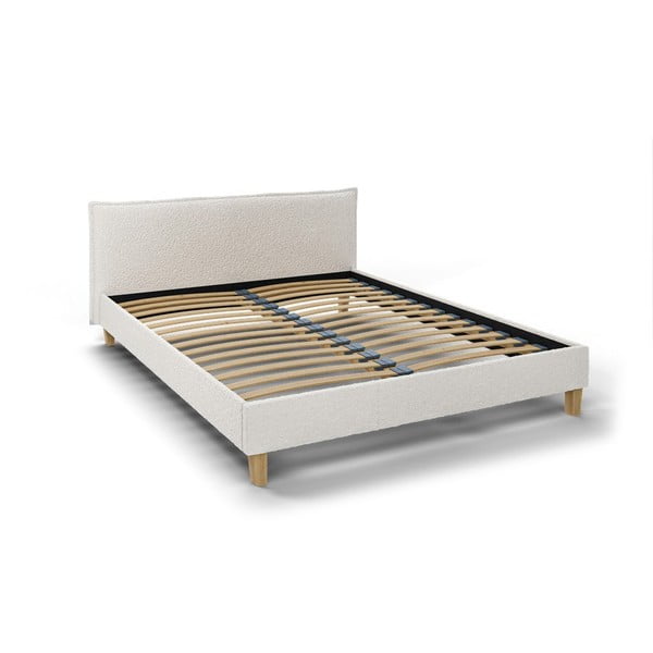 Kremasto tapecirani bračni krevet s letvičastim okvirom 160x200 cm Tina - Ropez