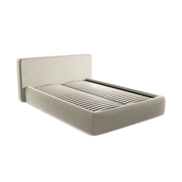 Krem tapecirani bračni krevet s prostorom za odlaganje s podnicom 180x200 cm Kiana – Makamii