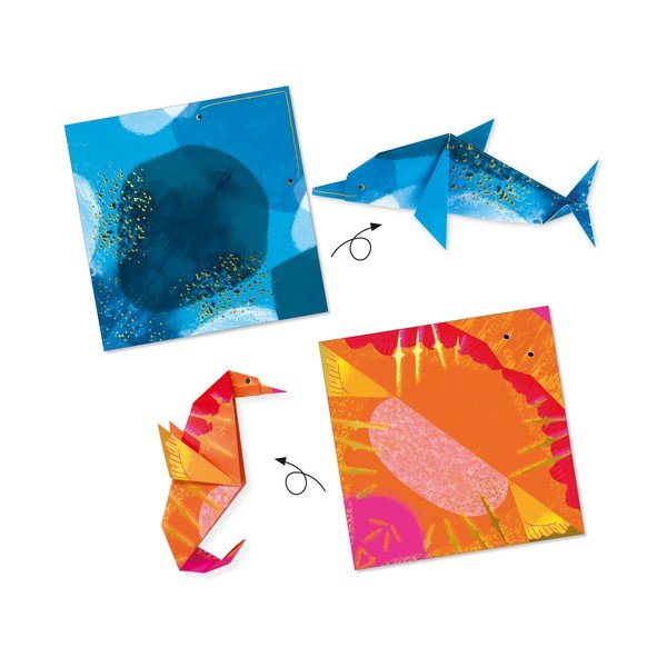 Komplet od 24 origami papira s uputama Djeco Neon Glam Sea-image-3