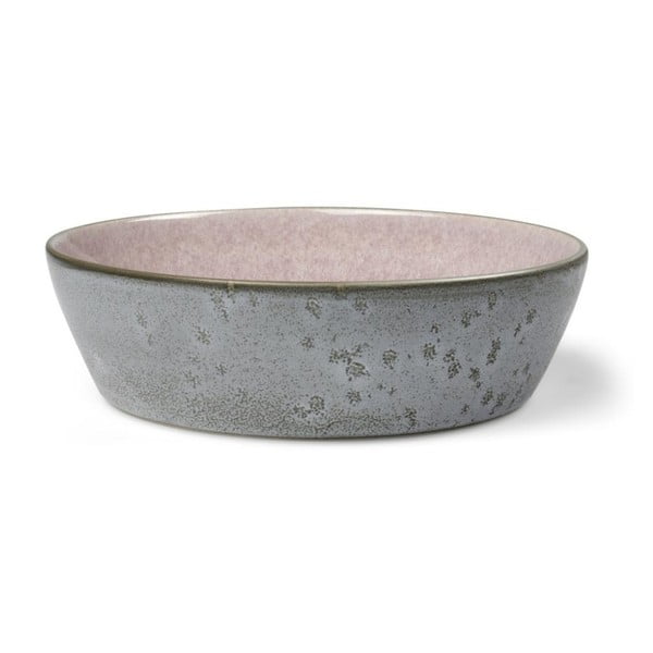 Siva zemljana zdjela za posluživanje s unutarnjom glazurom u ružičastoj Bitz Mensa, promjer 18 cm