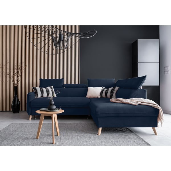 Tamno plava baršunasta sklopiva kutna garnitura (s desnim kutom) Sweet Harmony – Miuform-image-1