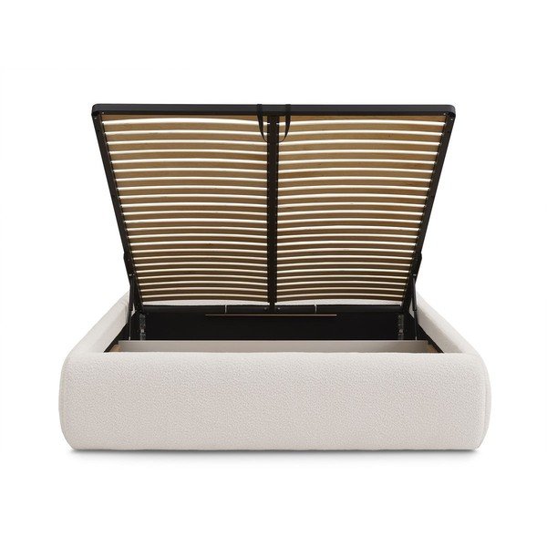 Bijeli tapecirani bračni krevet s prostorom za odlaganje/bez uzglavlja s podnicom 160x200 cm Inera – Bobochic Paris-image-4