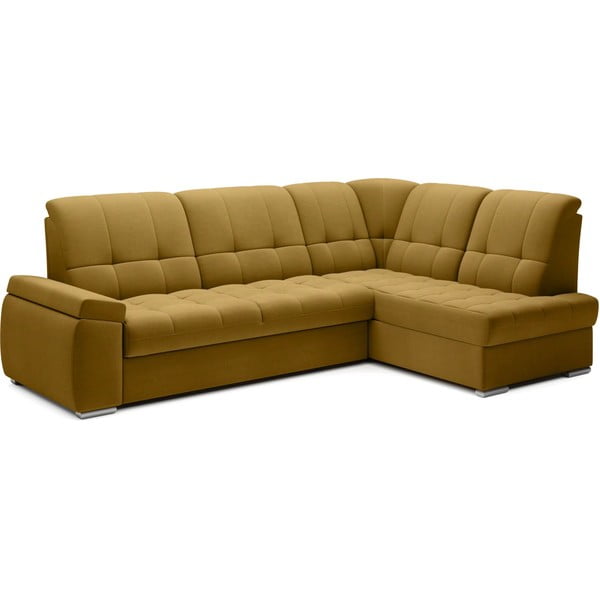 Žuta  baršunasti sklopiva/s prostorom za odlaganje kutna garnitura (s desnim kutom/u obliku slova L) Sado – ELTAP-image-2