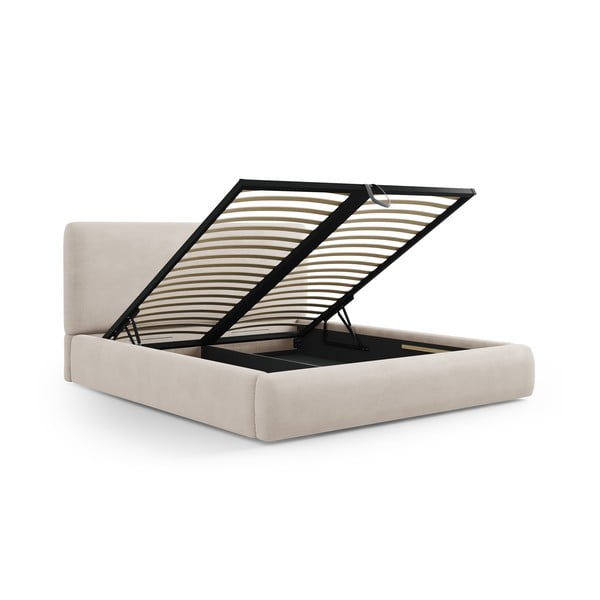 Bež tapecirani bračni krevet s prostorom za pohranu s podnicom 140x200 cm Colonel – Cosmopolitan Design-image-2