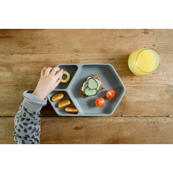 Sivi silikonski dječji tanjur 16x25 cm – Kindsgut-image-3