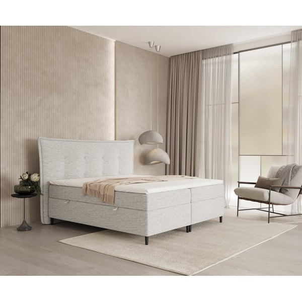 Svijetlo sivi boxspring krevet s prostorom za pohranu 160x200 cm Sinai – Maison de Rêve-image-4