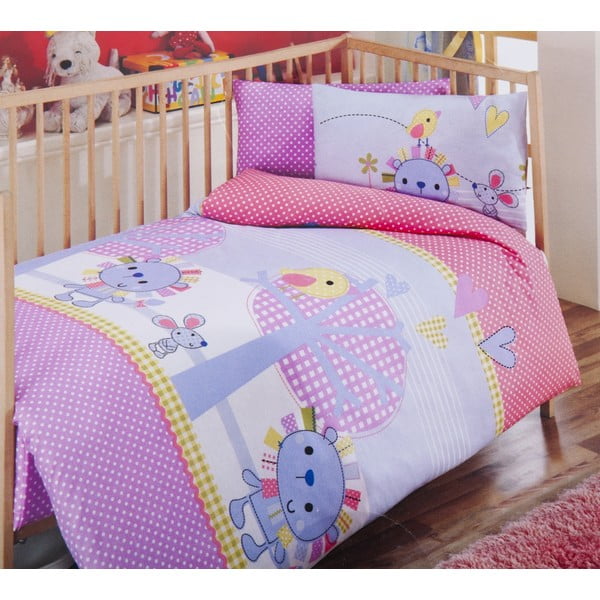 Set dječje posteljine i plahti Pink Lilac, 120x150 cm