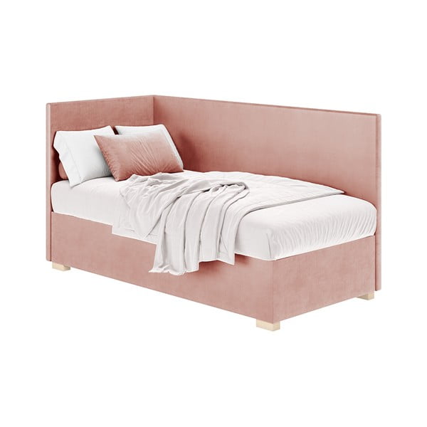 Ružičasti kutni dječji krevet s prostorom za pohranu s madracem 90x200 cm Flexi – Ghado-image-3