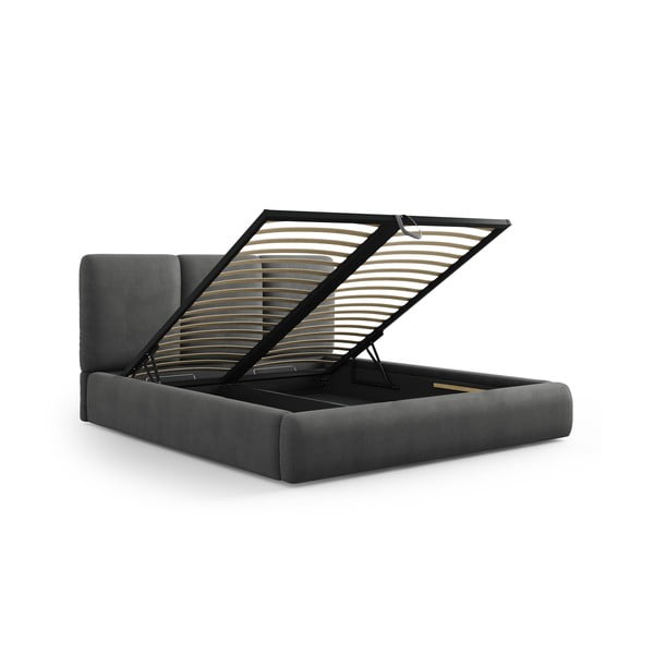 Sivi tapecirani bračni krevet s prostorom za pohranu s podnicom 160x200 cm Brody – Mazzini Beds-image-2