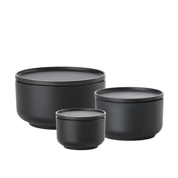 Set od 3 crne zdjele za posluživanje s poklopcem Zone Melli
