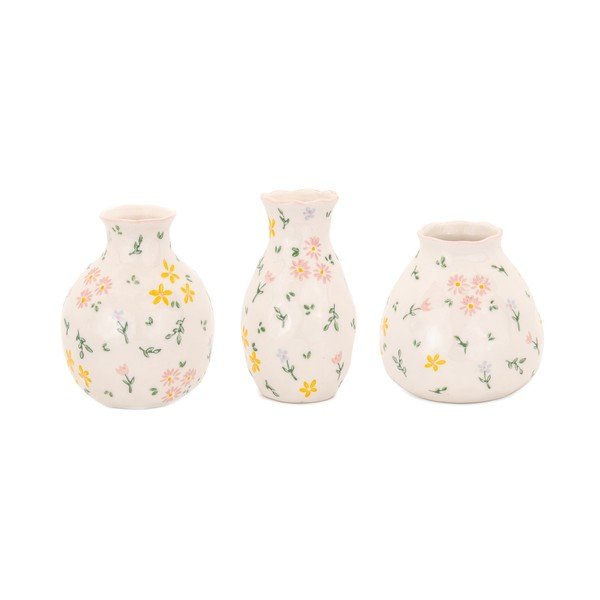 Krem vaze u setu 3 kom od kamenine (visina 10 cm) Ditsy Floral – Sass & Belle