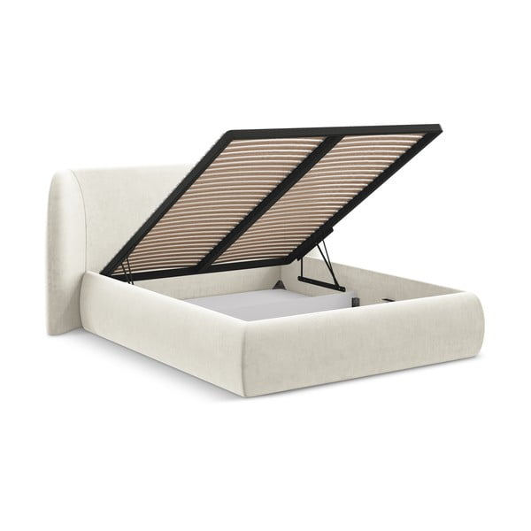 Krem tapecirani bračni krevet s prostorom za odlaganje s podnicom 180x200 cm Hauke – Makamii-image-2