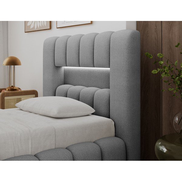 Sivi tapecirani krevet s prostorom za odlaganje s podnicom 90x200 cm Lamica – ELTAP-image-2