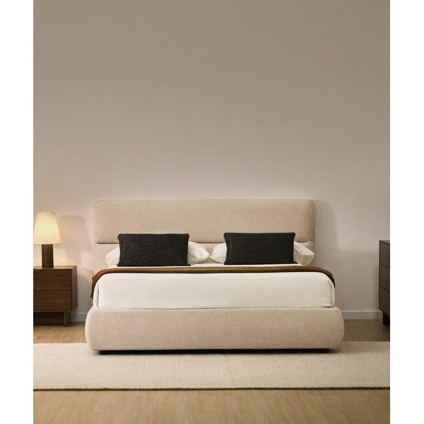 Bež tapecirani bračni krevet od šenila s prostorom za odlaganje s podnicom 160x200 cm Dafra – Kave Home-image-1