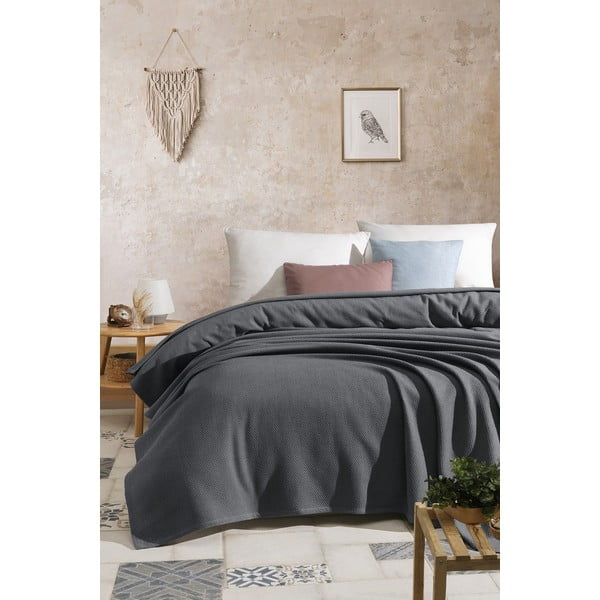Sivi pamučni prekrivač za bračni krevet 220x240 cm - Mijolnir