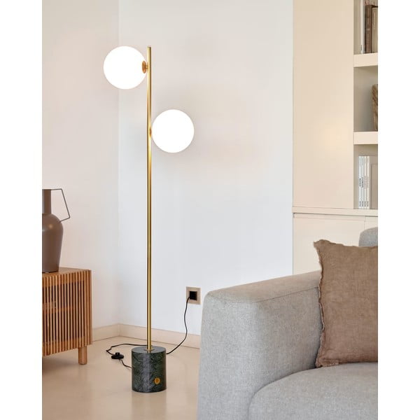 Podna lampa u zeleno-zlatnoj boji sa staklenim sjenilom (visina 161 cm) Lonela - Kave Home-image-1