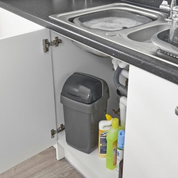 Sivi koš za smeće Addis Roll Top, 22,5 x 23 x 42,5 cm-image-1