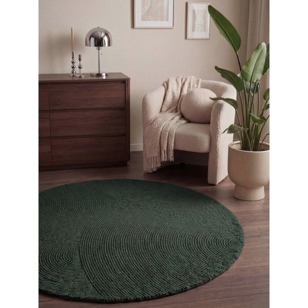 Tamno zeleni ručno rađen vunen okrugao tepih ø 200 cm Calmio – Hanse Home-image-1