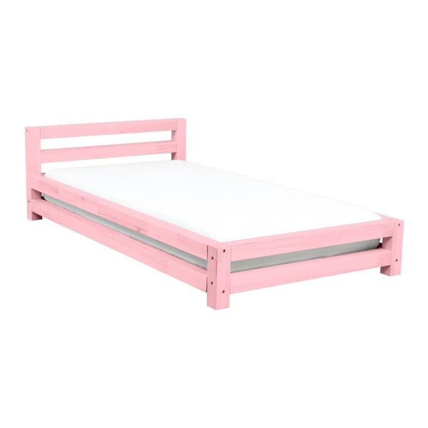 Ružičasti krevet za jednu osobu od drveta smreke Benlemi Single, 90 x 160 cm