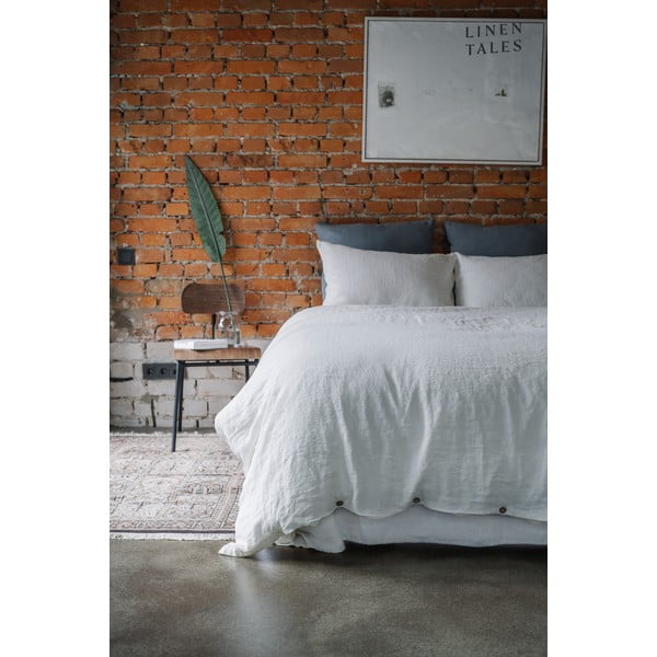 Bijela lanena plahta s gumom 140x200 cm White – Linen Tales-image-4