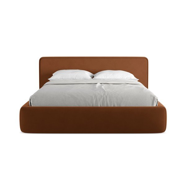 Tapecirani bračni krevet s prostorom za odlaganje s podnicom 160x200 cm boje terakote Kiana – Makamii-image-4