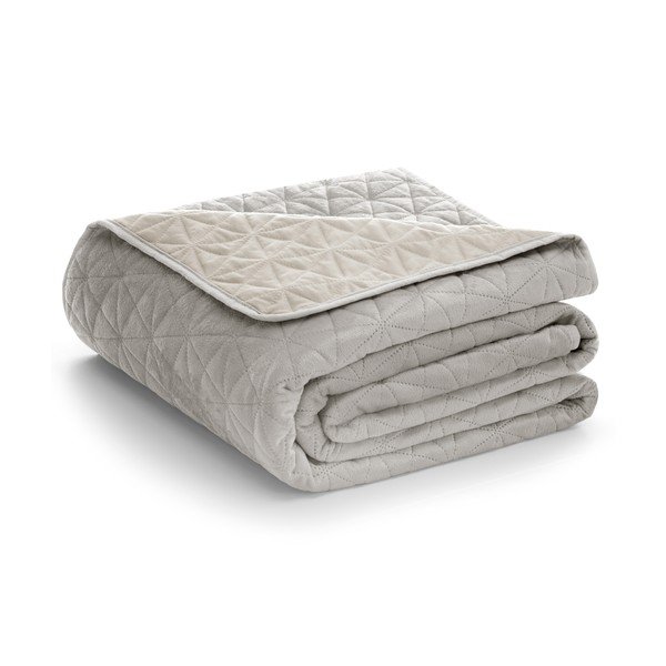 Sivo-bež prošiven prekrivač od samta 240x260 cm Laila – Restilo