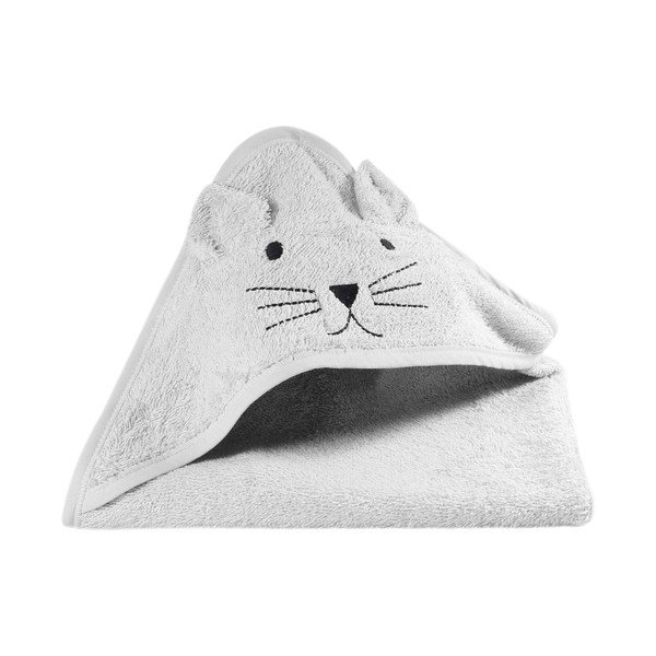 Sivi pamučni dječji ručnik s kapuljačom Kindsgut Cat-image-1