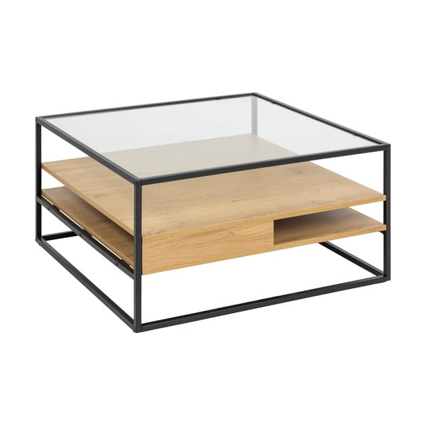 Stolić za kavu sa staklenom pločom stola u prirodnoj boji 80x80 cm Randolf – Actona-image-2