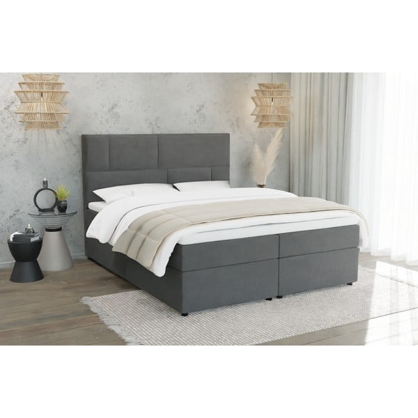 Sivi boxspring krevet s prostorom za pohranu 180x200 cm Lola – Ropez-image-2