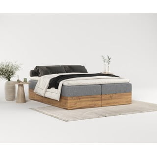 Sivi/u prirodnoj boji boxspring krevet s prostorom za pohranu 180x200 cm Faro – Maison de Rêve
