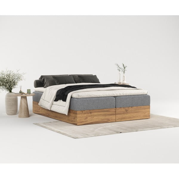 Sivi/u prirodnoj boji boxspring krevet s prostorom za pohranu 200x200 cm Faro – Maison de Rêve-image-1