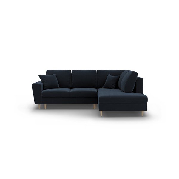 Tamno plava baršunasti sklopiva/s prostorom za odlaganje kutna garnitura (s desnim kutom/u obliku slova L) Kyoto – Cosmopolitan Design