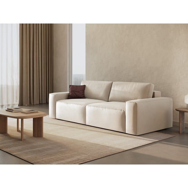 Bež baršunasti sklopiva/s prostorom za odlaganje sofa 247 cm Jodie – Micadoni -image-2