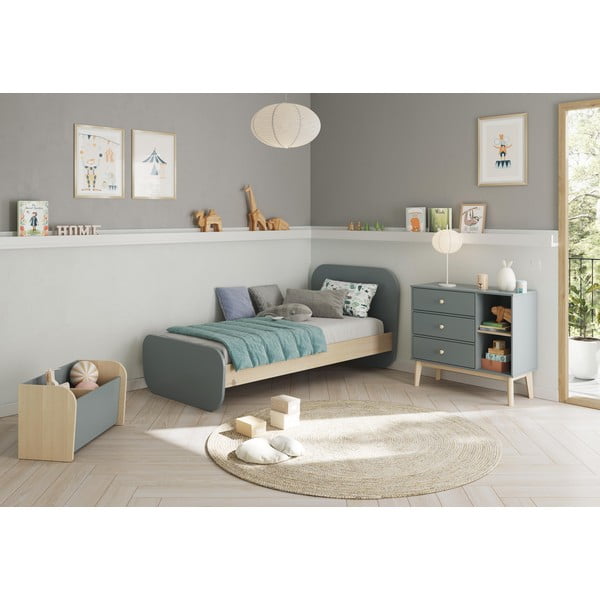 Prljavo zeleni dječji krevet u dekoru bora s podnicom 90x190 cm Esteban – Marckeric-image-1