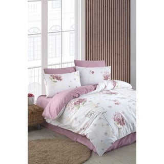 Bijela/ružičasta posteljina za bračni krevet/za produženi krevet s uključenom plahtom/4-dijelna 200x220 cm Floral – Mila Home