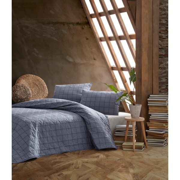 Plavi prekrivač s 2 jastučnice od ranforce pamuka Mijolnir Persegi, 225 x 240 cm-image-1