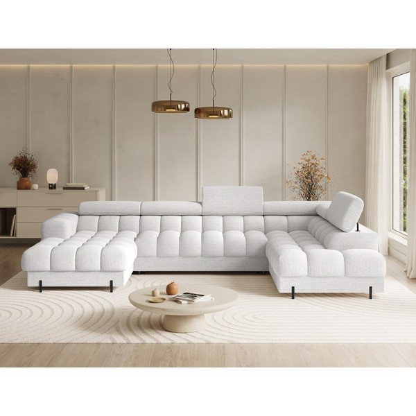 Krem sklopiva kutna garnitura od bouclé tkanine (s desnim kutom/u obliku slova "U") Feraria – ELTAP-image-1