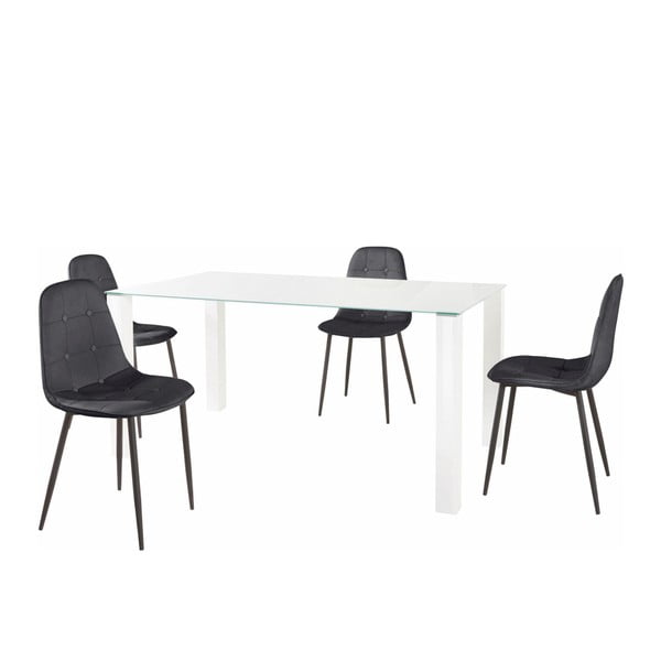 Set za blagovaonski stol i 4 crne Støraa Dante stolice, dužina stola 160 cm