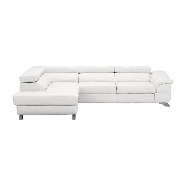 Bijeli kožni kutni kauč na razvlačenje s prostorom za odlaganje Windsor &amp; Co Sofas Gamma, lijevi kut