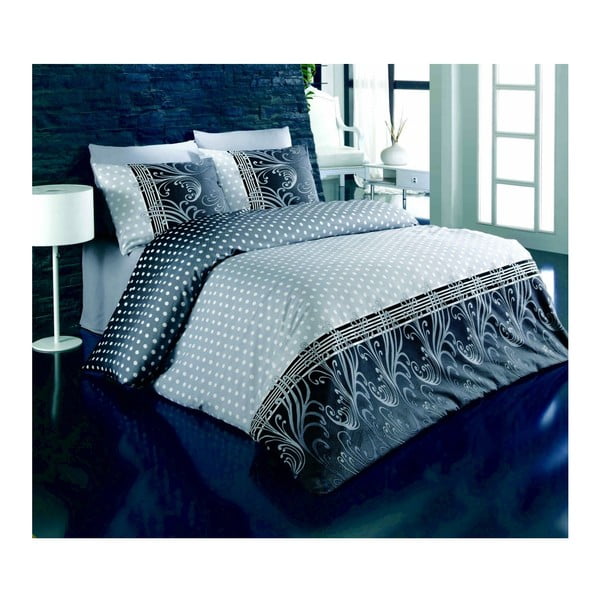 Sivo-plava posteljina za bračni krevet s pelin plahtama, 200 x 220 cm