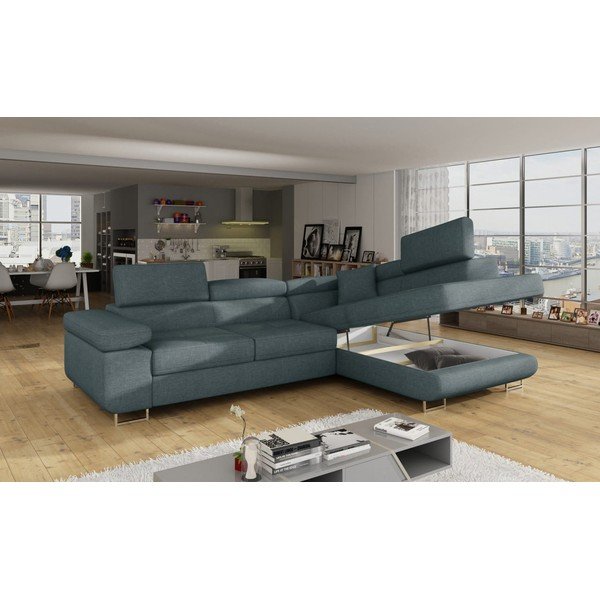 Plava sklopiva/s prostorom za odlaganje kutna garnitura (s desnim kutom/u obliku slova L) Anton – ELTAP-image-4