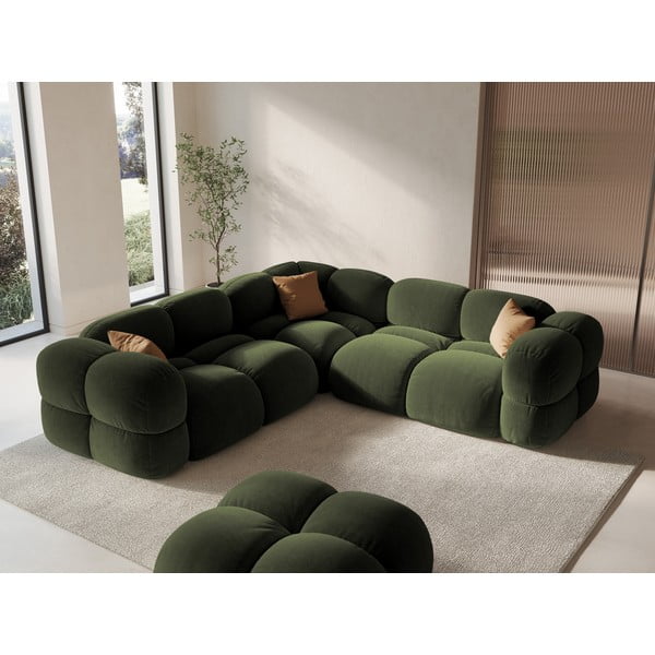 Zelena baršunasti kutna garnitura Loretto – Cosmopolitan Design-image-1