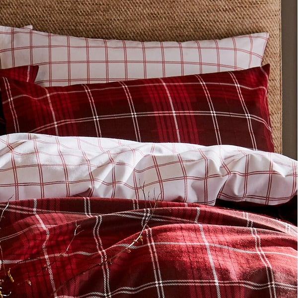 Crvena pamučna posteljina Catherine Lansfield Brushed Tartan, 200 x 200 cm-image-1