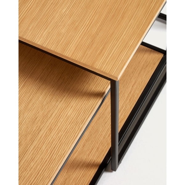 Okrugli stolići za kavu u setu 2 kom s pločom stola u dekoru hrasta u prirodnoj boji 50x100 cm Yoana – Kave Home-image-3