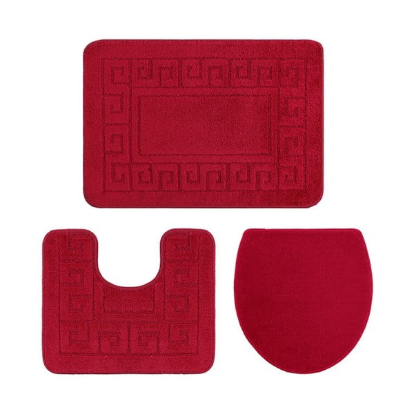 Set od 3 crvene kupaonske prostirke i navlake za WC školjku Confetti Ethnic Oyuklu