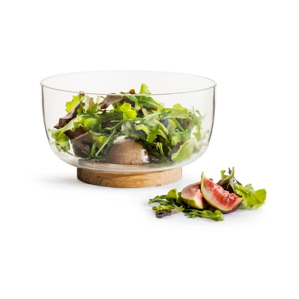 Staklena zdjela za salatu s hrastovom podlogom Sagaform Nature, ⌀ 18 cm