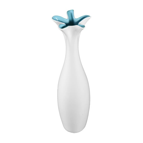 Bijela keramička vaza s plavim detaljem Mauro Ferretti Mica, visina 44,5 cm