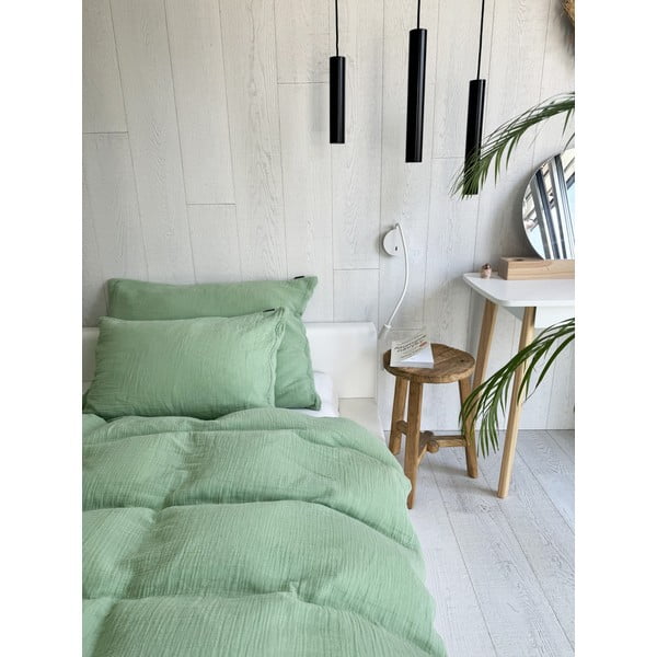 Zelena posteljina za krevet za jednu osobu od muslina 135x200 cm Plain Muslin – Butter Kings