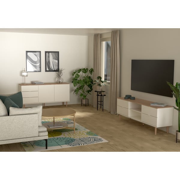 Bijela/u prirodnoj boji TV komoda u dekoru hrasta 162x61 cm Skagen – Tenzo-image-1